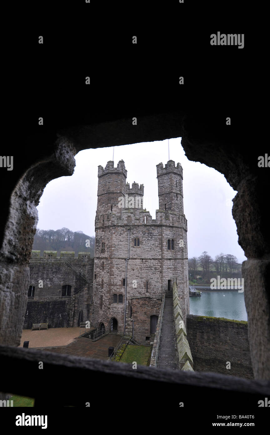 Caernarfon Castle in Caernarfon in Gwynedd, Wales where Prince Charles investiture took place in