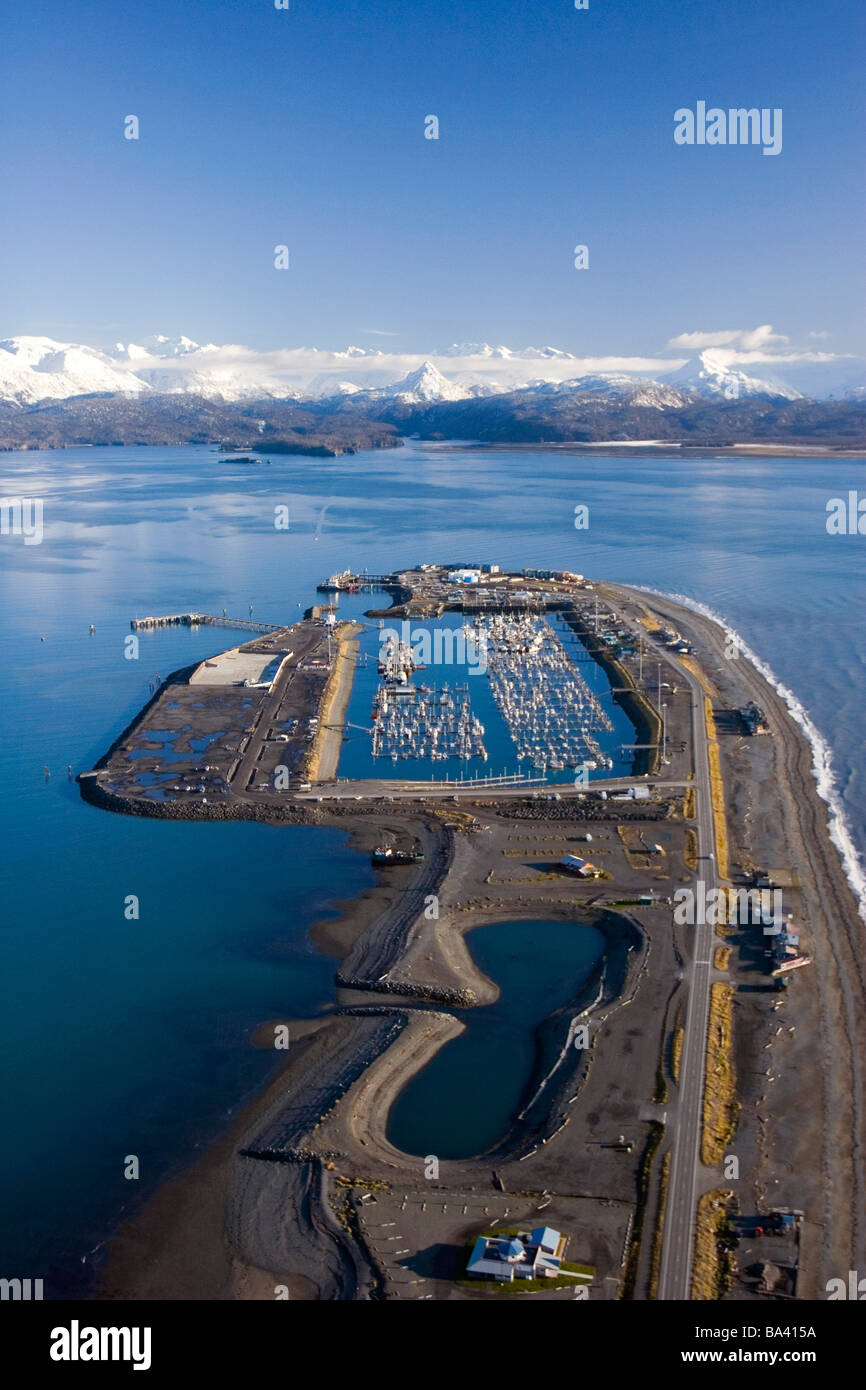 Aerial of Homer Spit & Boat Harbor Kachemak Bay Kenai Peninsula Alaska
