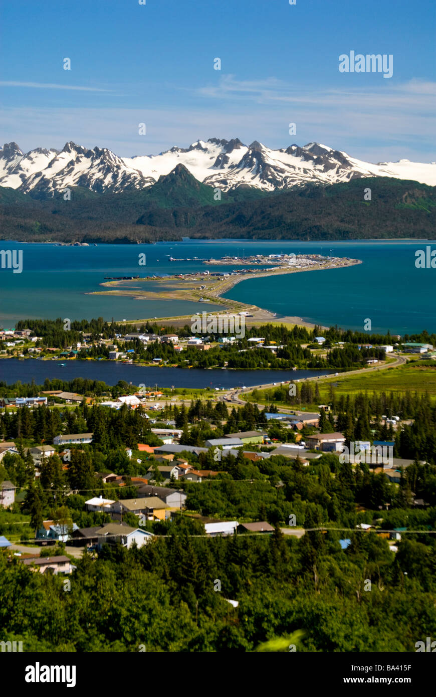 Scenic view overlooking the town of Homer and Kachemak Bay, Southcentral Alaska Stock Photo