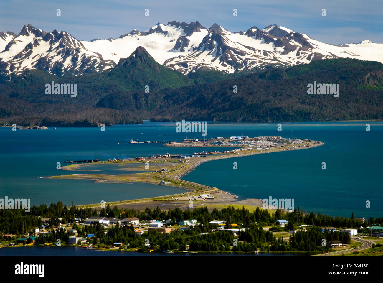 Scenic view overlooking the town of Homer and Kachemak Bay, Southcentral Alaska Stock Photo