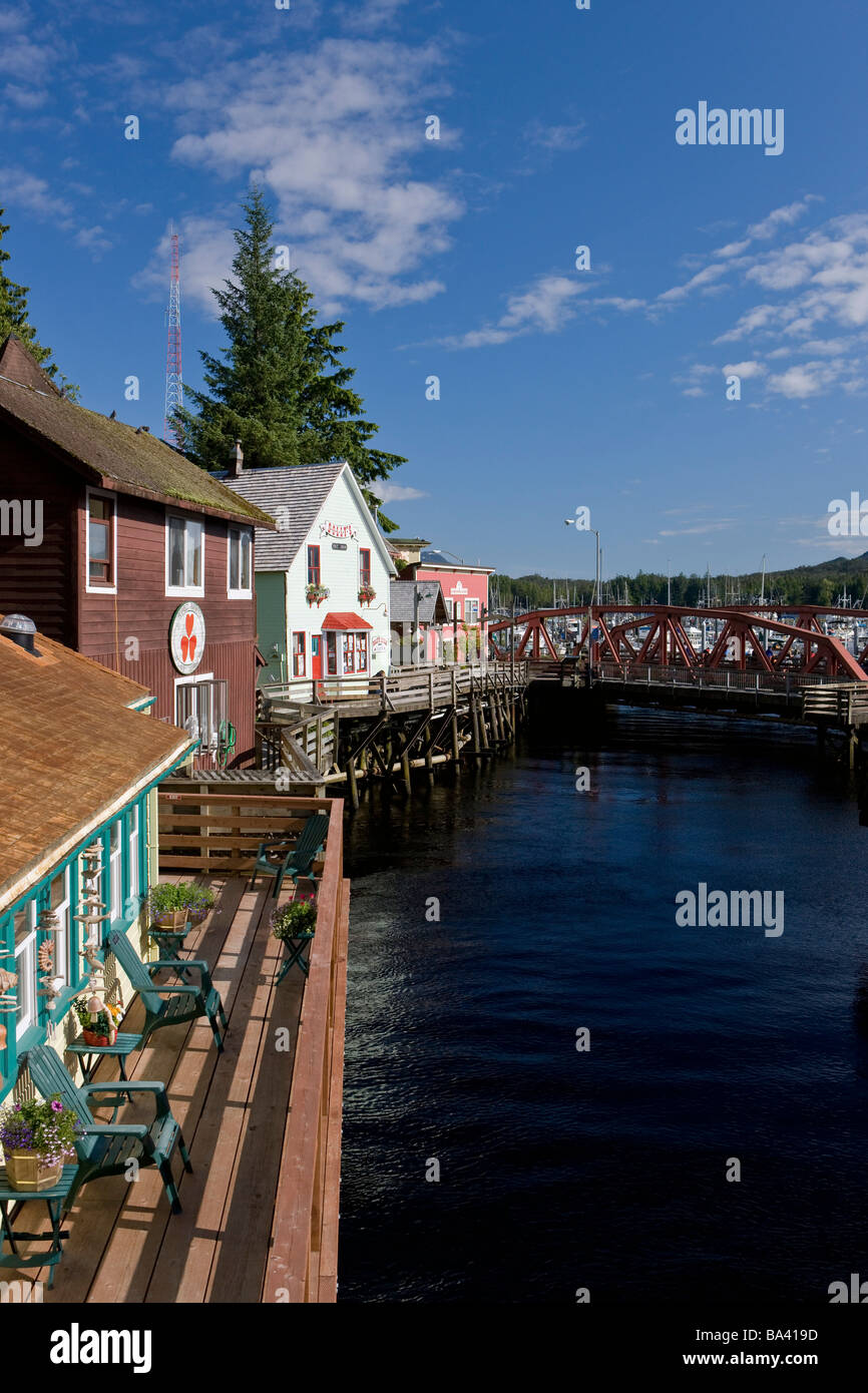 View of buildings along Creek Street in Ketchikan, Alaska during Summer Stock Photo