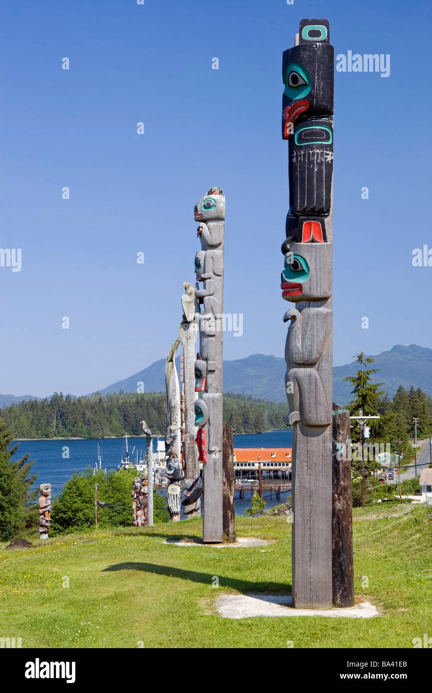 Totem poles in the town of Klawock Prince of Wales Island Alaska