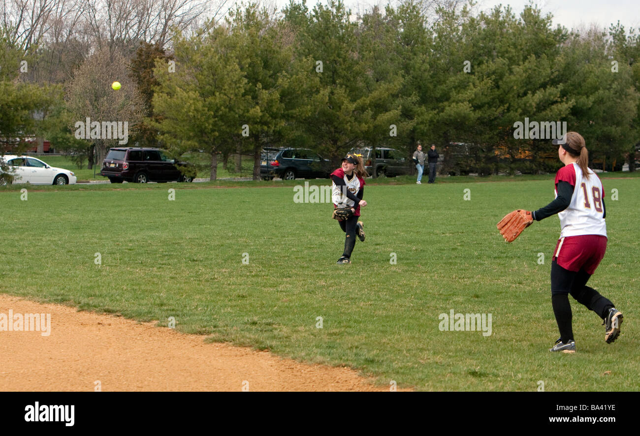 A girls highschool softball game Stock Photo Alamy