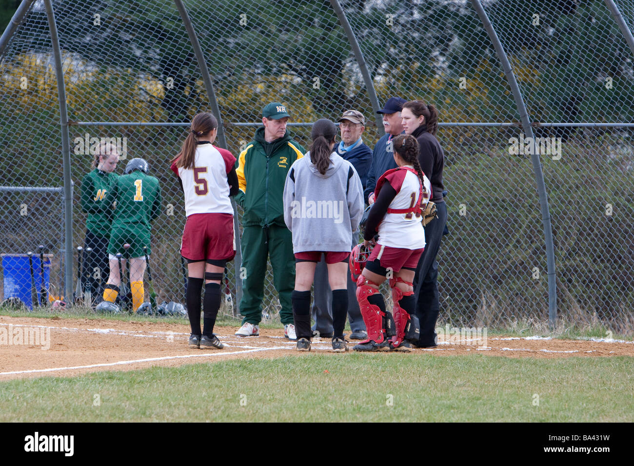 A girls high school softball game Stock Photo Alamy