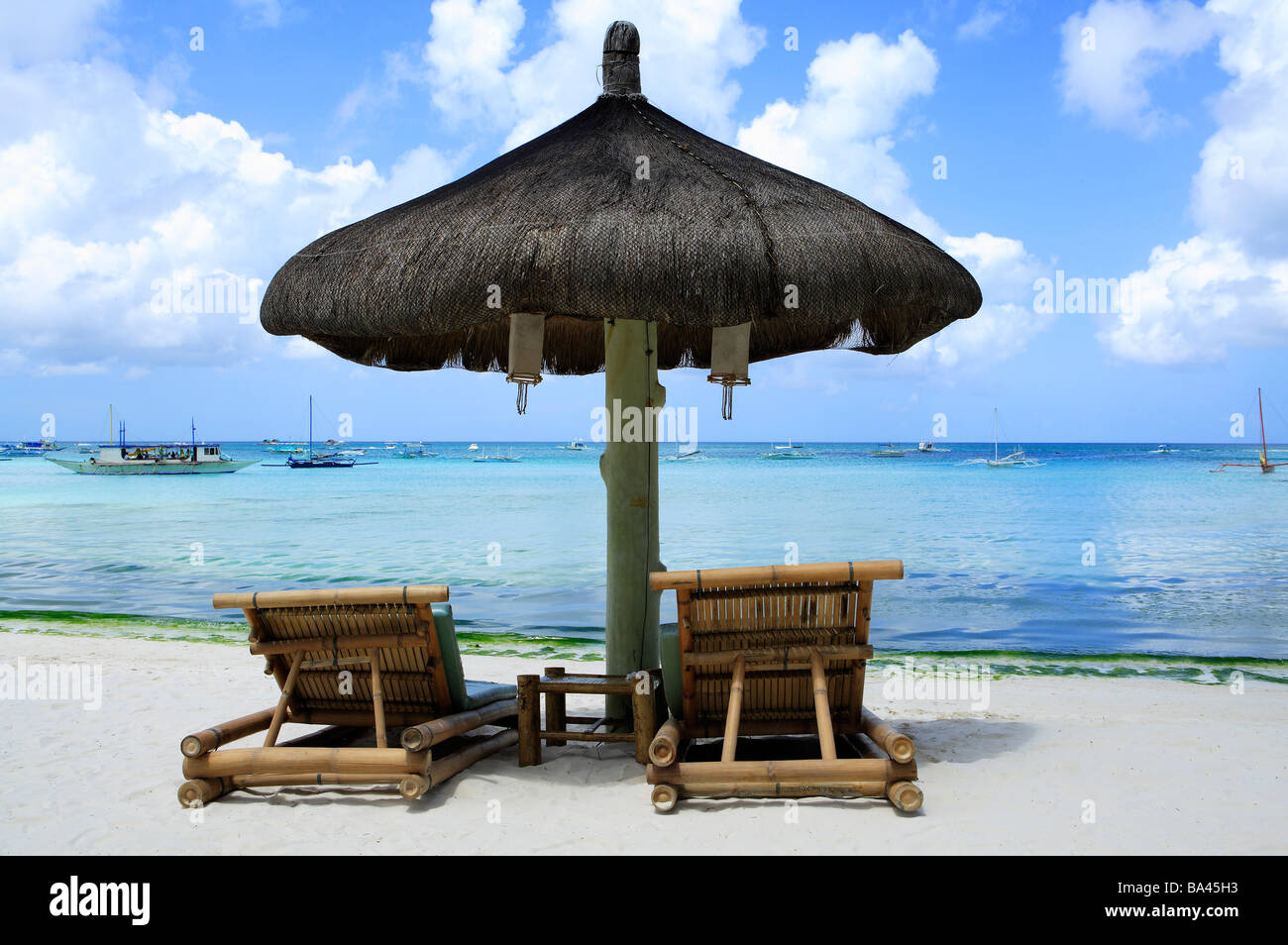 Sunshade and beach chairs on beach Stock Photo Alamy
