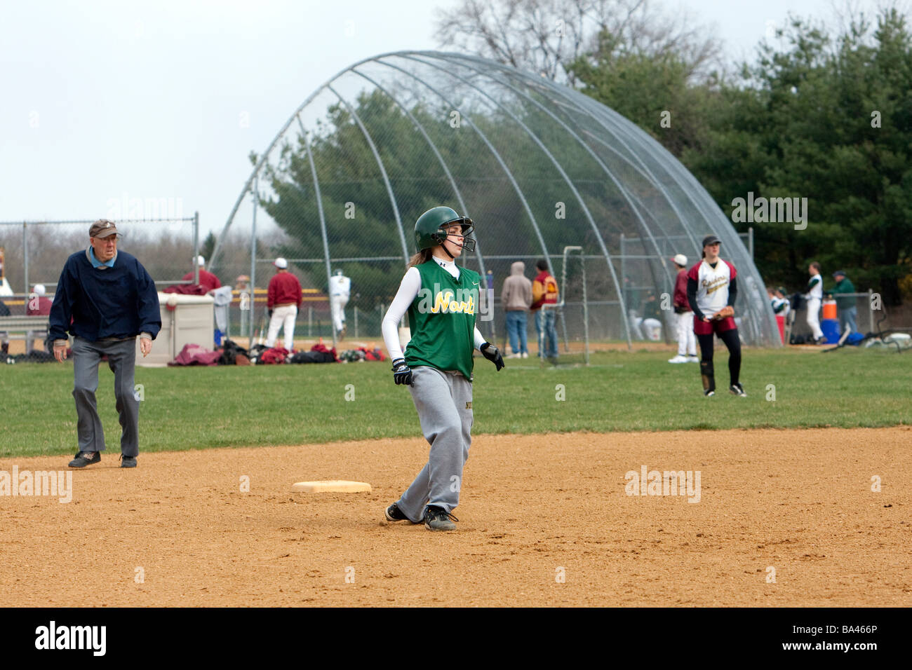 A girls high school softball game Stock Photo Alamy