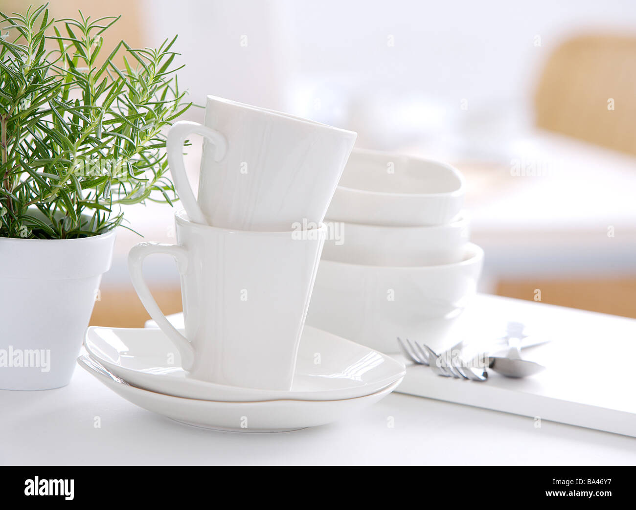 Close up of tea sets and tablewear Stock Photo