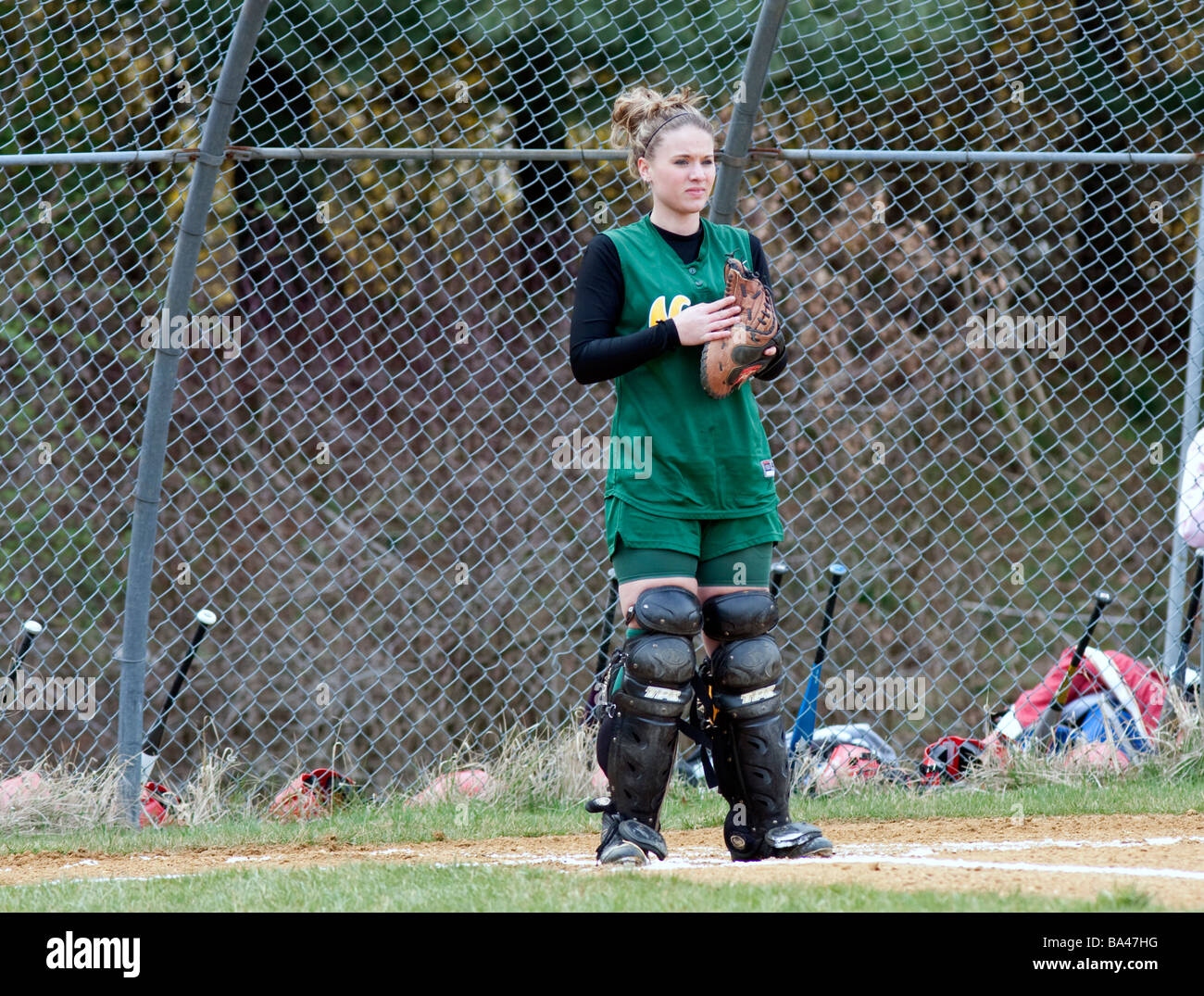 A girls high school softball game Stock Photo Alamy