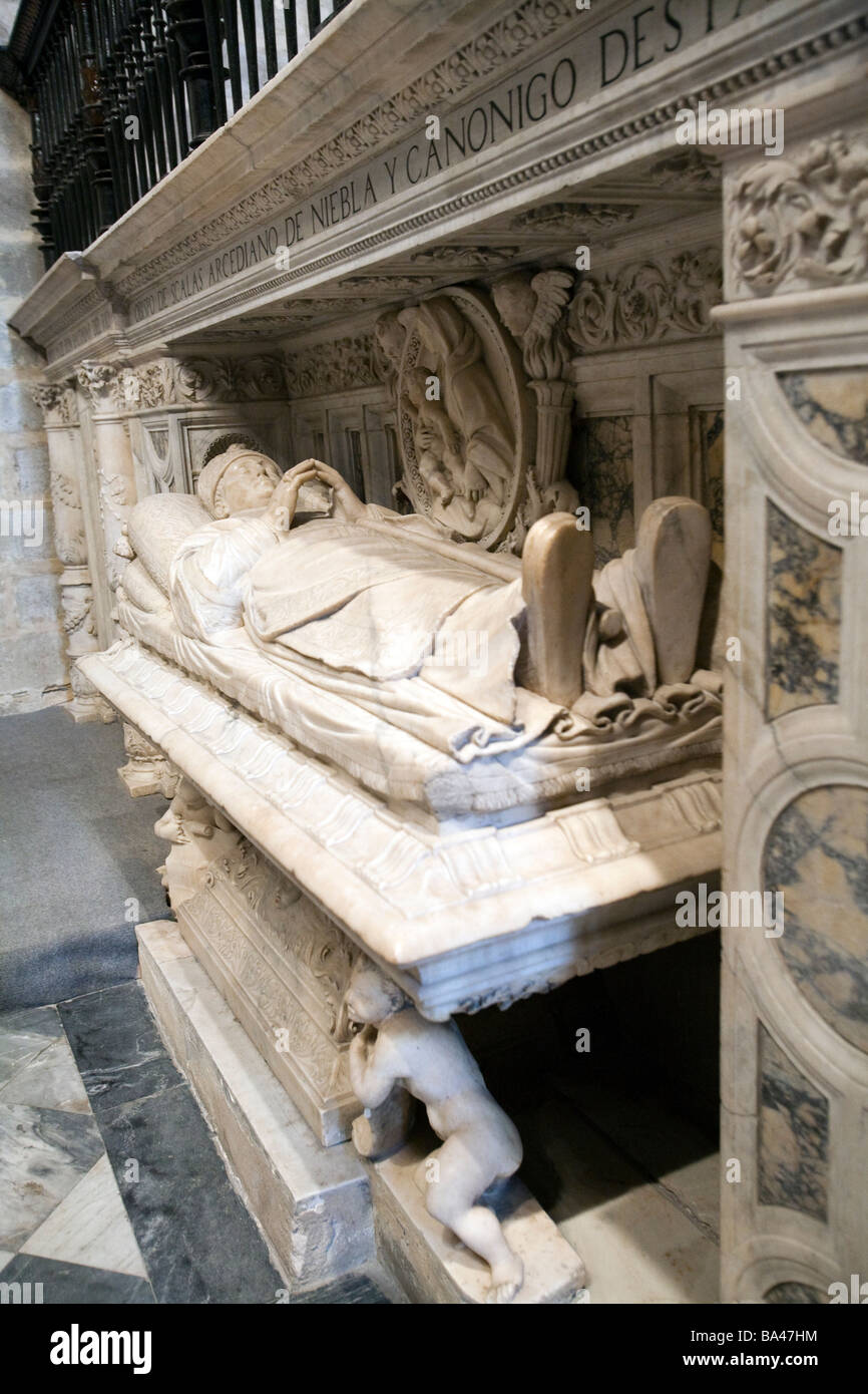Tomb 16th century of Don Sebastian del Rio servant to the popes Julius II and Leo X Archdeacon Canon of Niebla and Archbishop Stock Photo