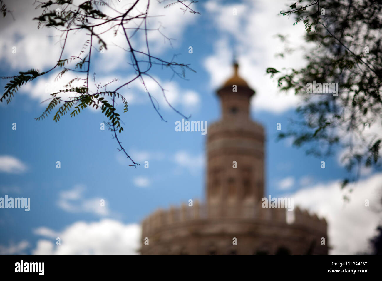 Golden tower 12th century Moorish style town of Seville autonomous community of Andalusia southern Spain Stock Photo