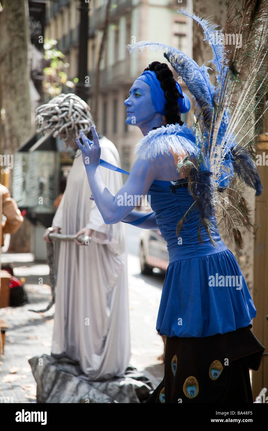 Street performers on Las Ramblas street town of Barcelona autonomous commnunity of Catalonia northeastern Spain Stock Photo