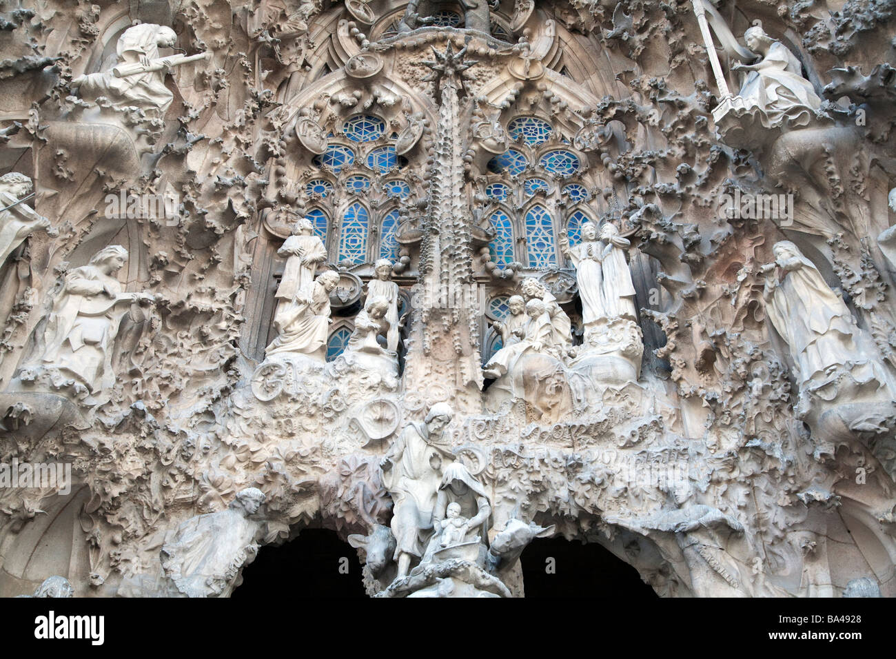 Architectonic detail Sagrada Familia church by Gaudi town of Barcelona autonomous commnunity of Catalonia northeastern Spain Stock Photo