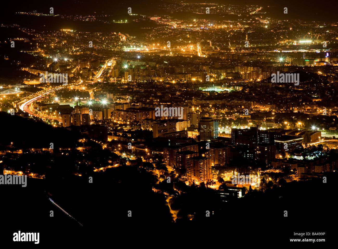 Barcelona by night from Tibidabo mountain Spain Stock Photo