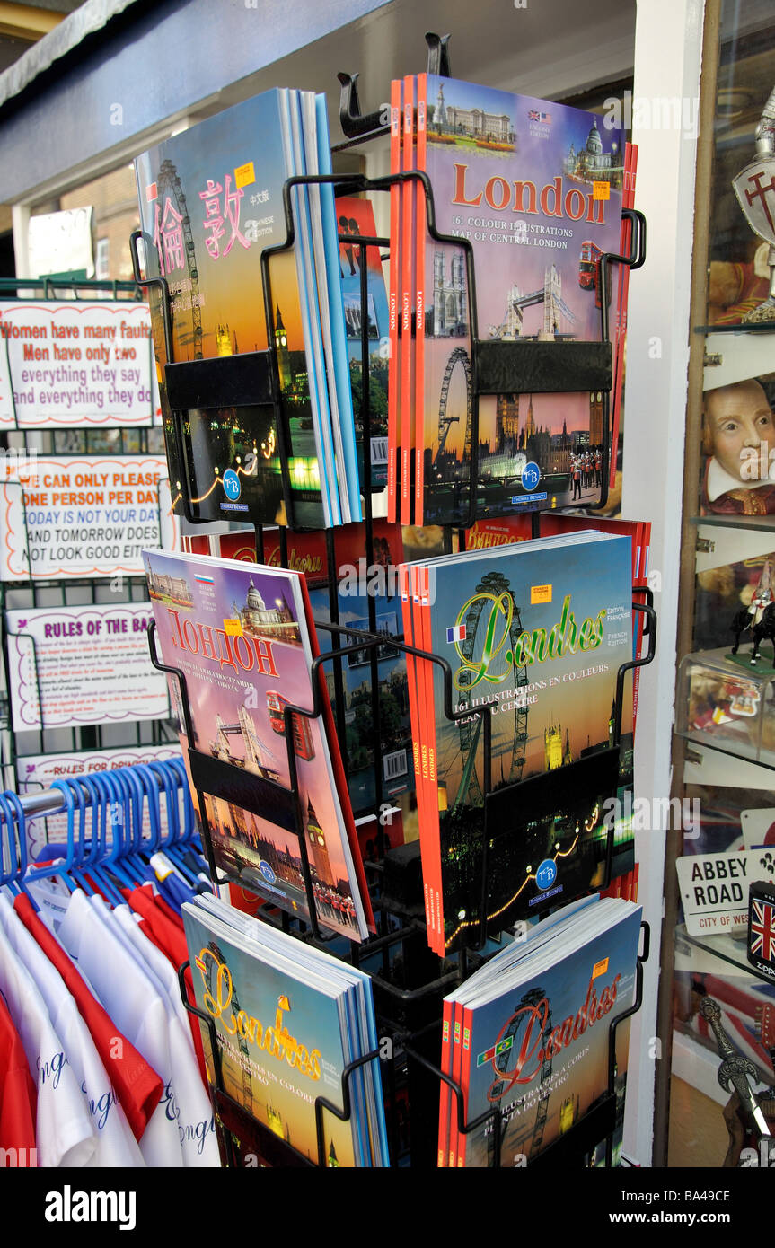 Windsor guide books in different languages, Church Street, Windsor, Berkshire, England, United Kingdom Stock Photo