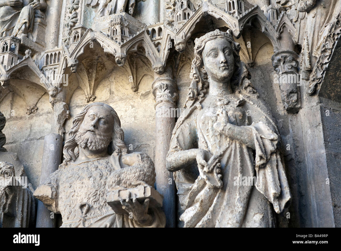 Gothic sculptures western facade Cathedral town of Leon autonomous community of Castilla y Leon northern Spain Stock Photo