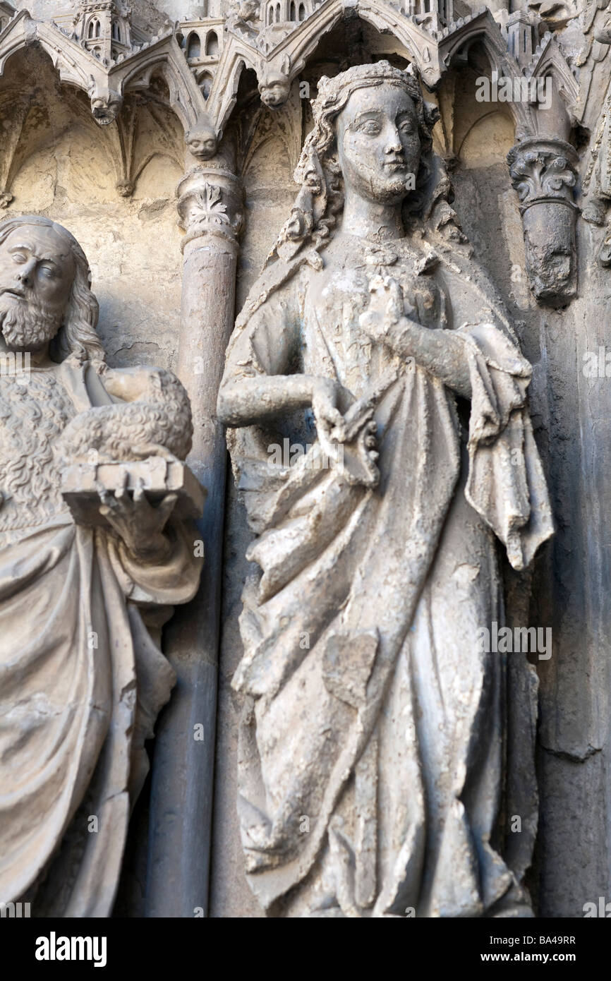 Gothic sculptures western facade Cathedral town of Leon autonomous community of Castilla y Leon northern Spain Stock Photo