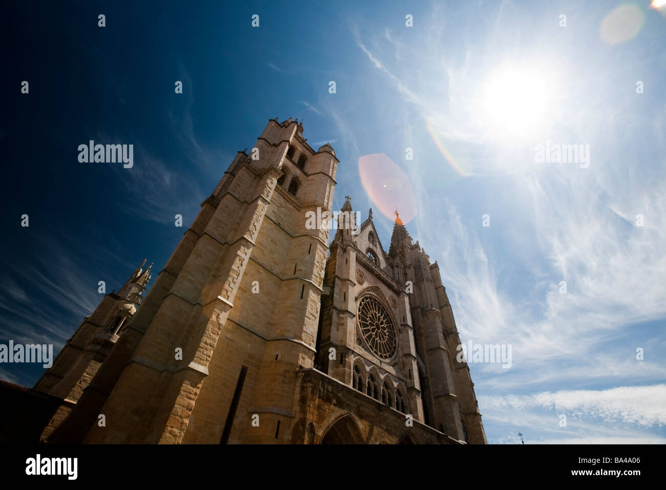 Gothic Cathedral town of Leon autonomous community of Castilla y Leon northern Spain Stock Photo