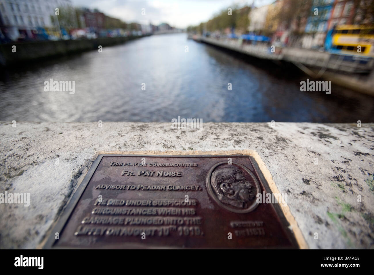 Pat Noise s commemorative plaque O Connell bridge Dublin Ireland Stock