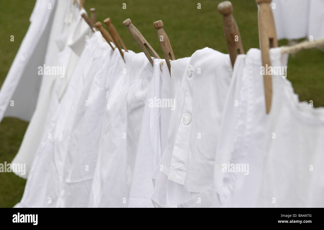 Laundry clothes pins clothes line lawns 06/2006 Stock Photo Alamy