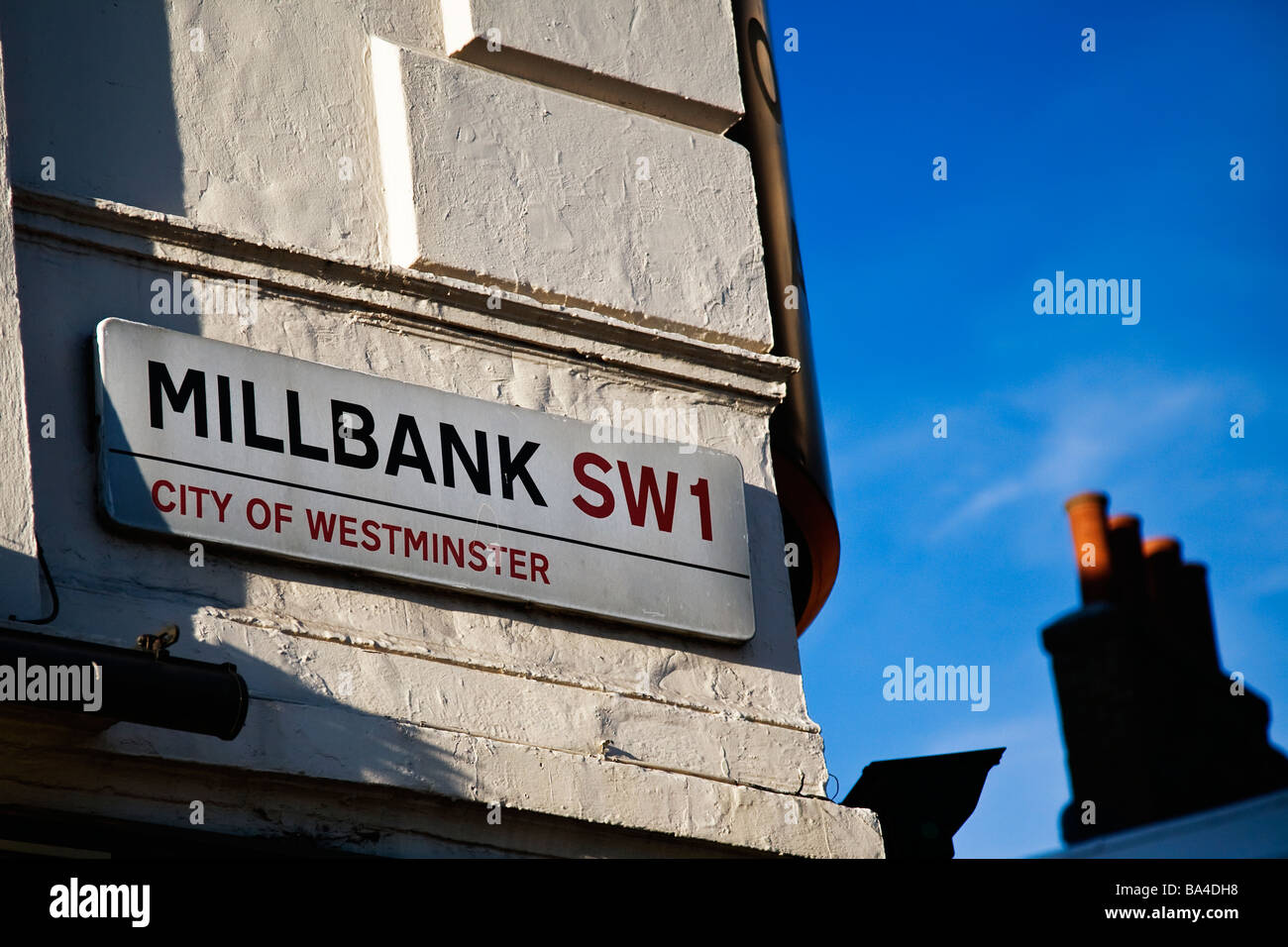 Millbank, London SW1. Road sign. Stock Photo