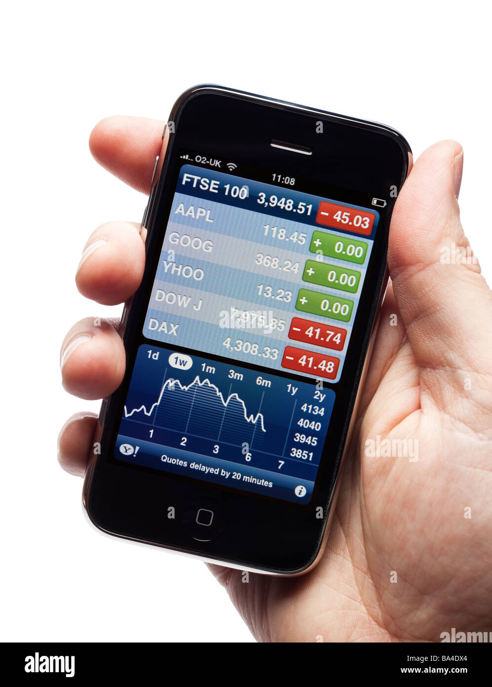 iPhone smartphone smart phone mobile phone Stock Market performance application app Stock Photo