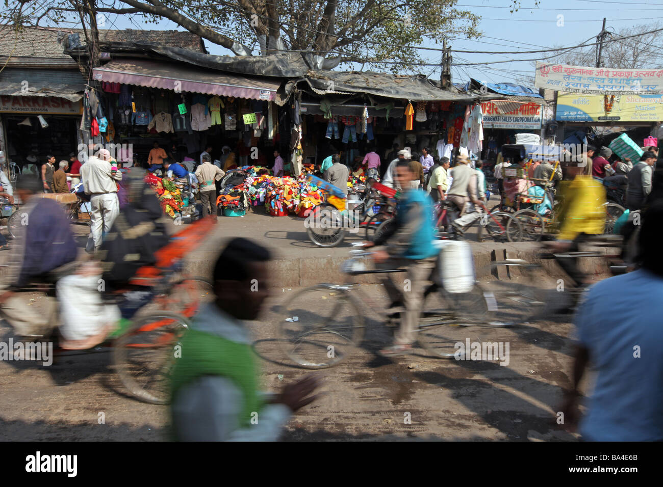 Indians go about their business along Old Delhi's famous street Chandi Chowk Stock Photo
