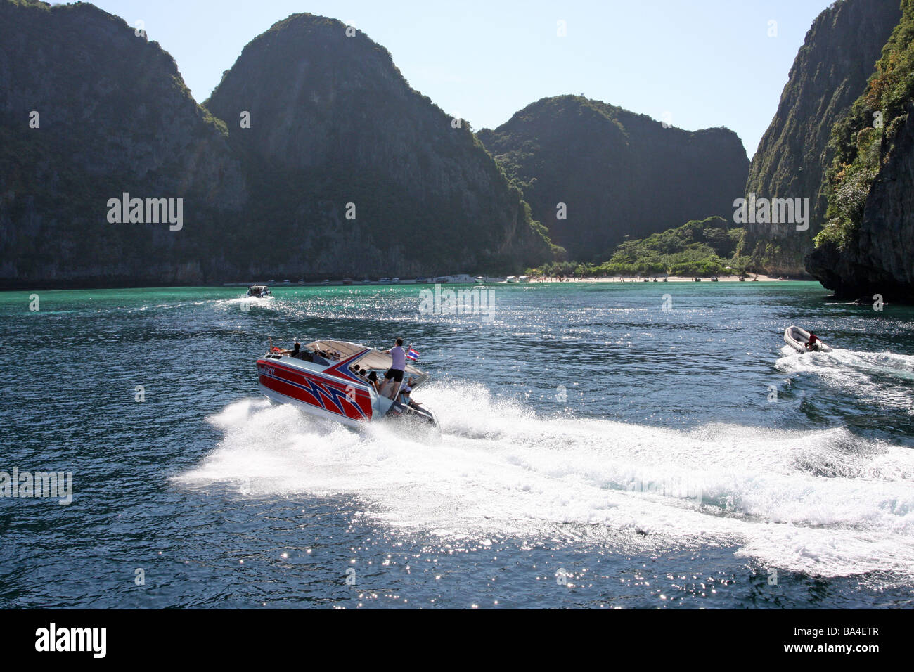 speed boat at ko phi phi ley, location for the movie the beach Stock Photo