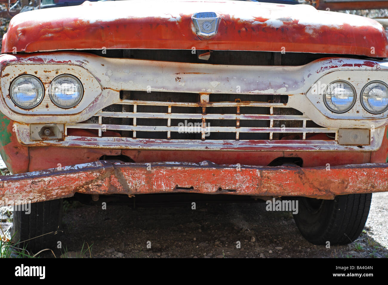 the front of an old ford truck Stock Photo