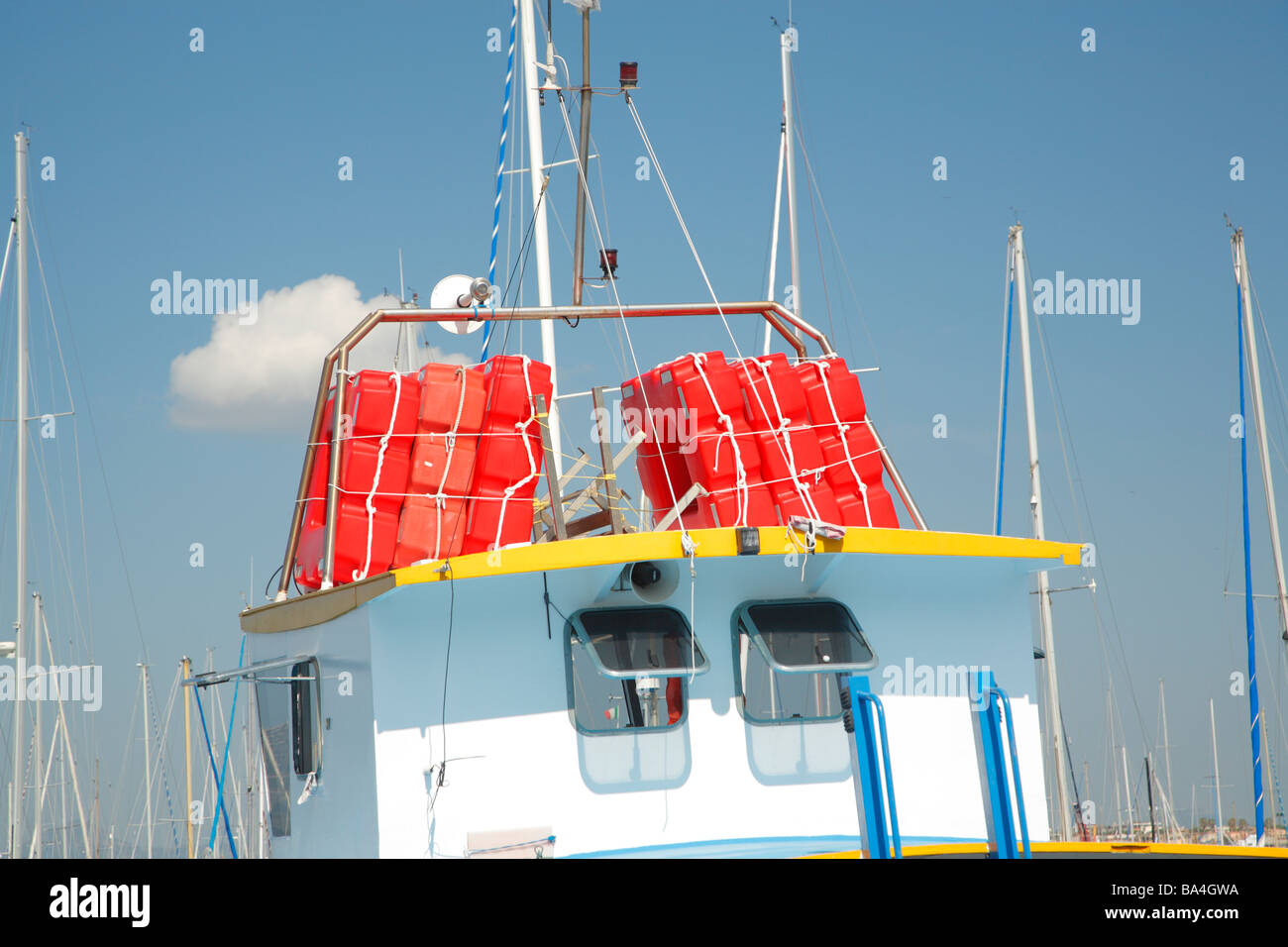 Life saving equipment on the boat, Sardinia, Italy Stock Photo Alamy