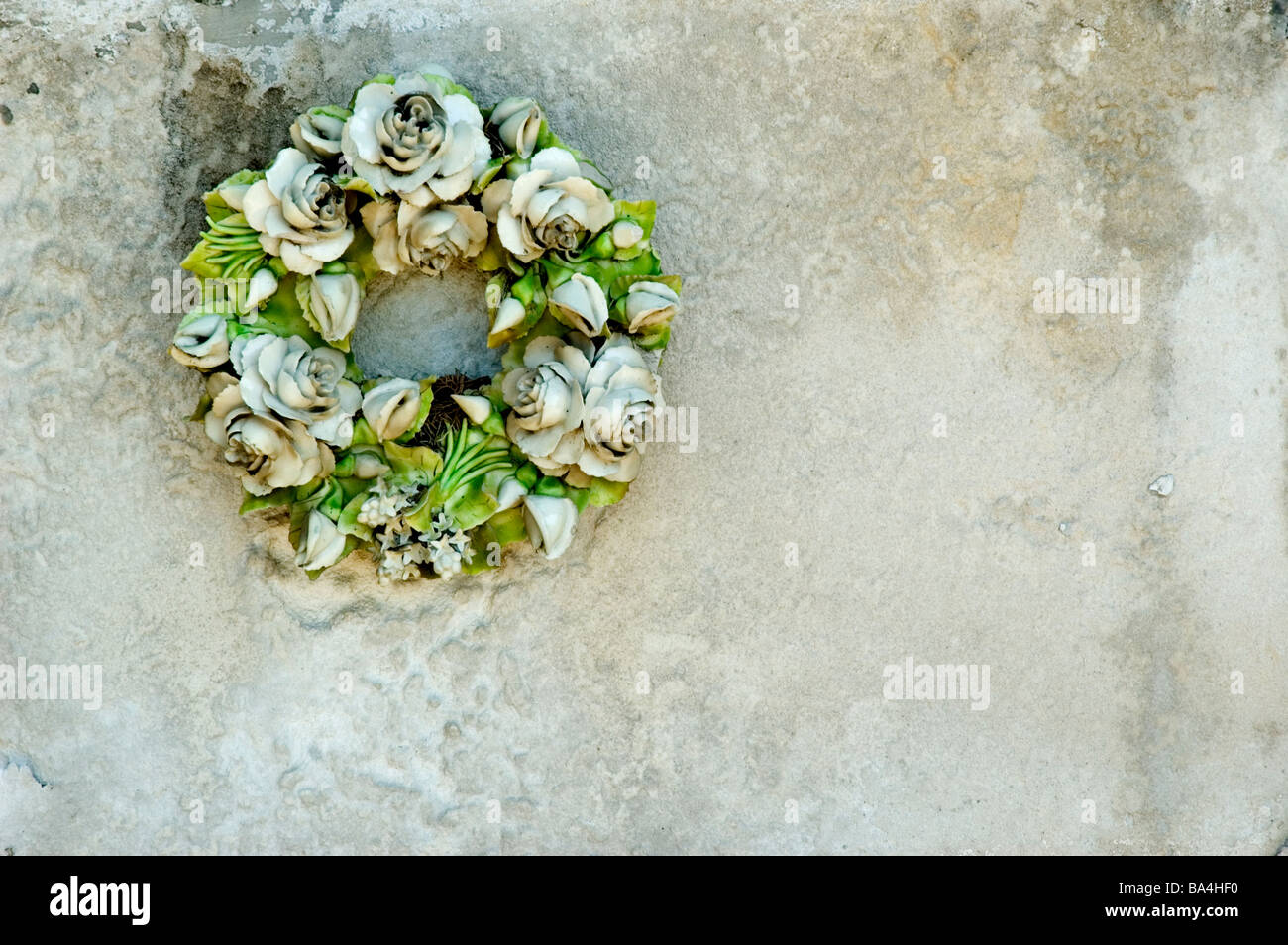 Memorial wreath in French cemetery. Stock Photo