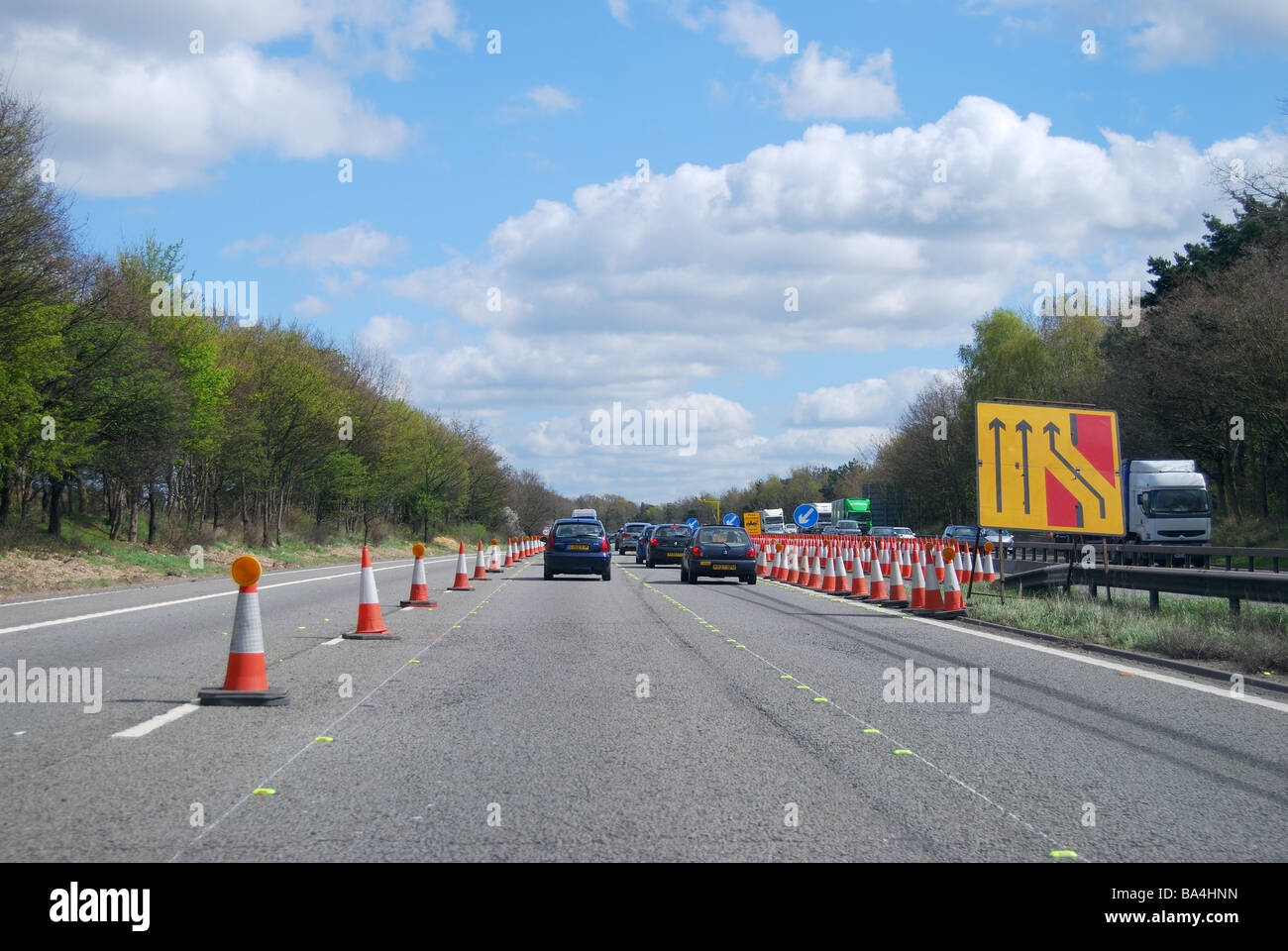 Roadworks on the M3 near Camberley, Surrey, England, United Kingdom Stock Photo