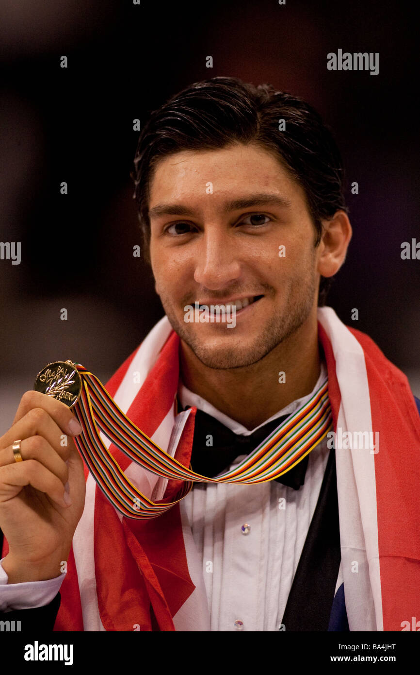 Evan Lysacek USA gold medal winner in the Men competition at the 2009 World Figure Skating Championships Stock Photo