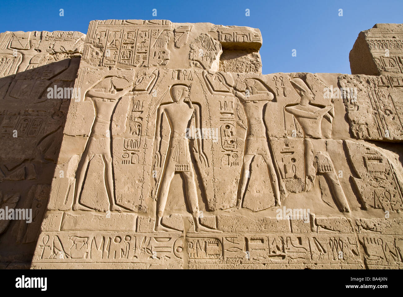 Close up of detail of Ramesses II and Water of Life, Karnak Temple, Luxor Egypt Stock Photo