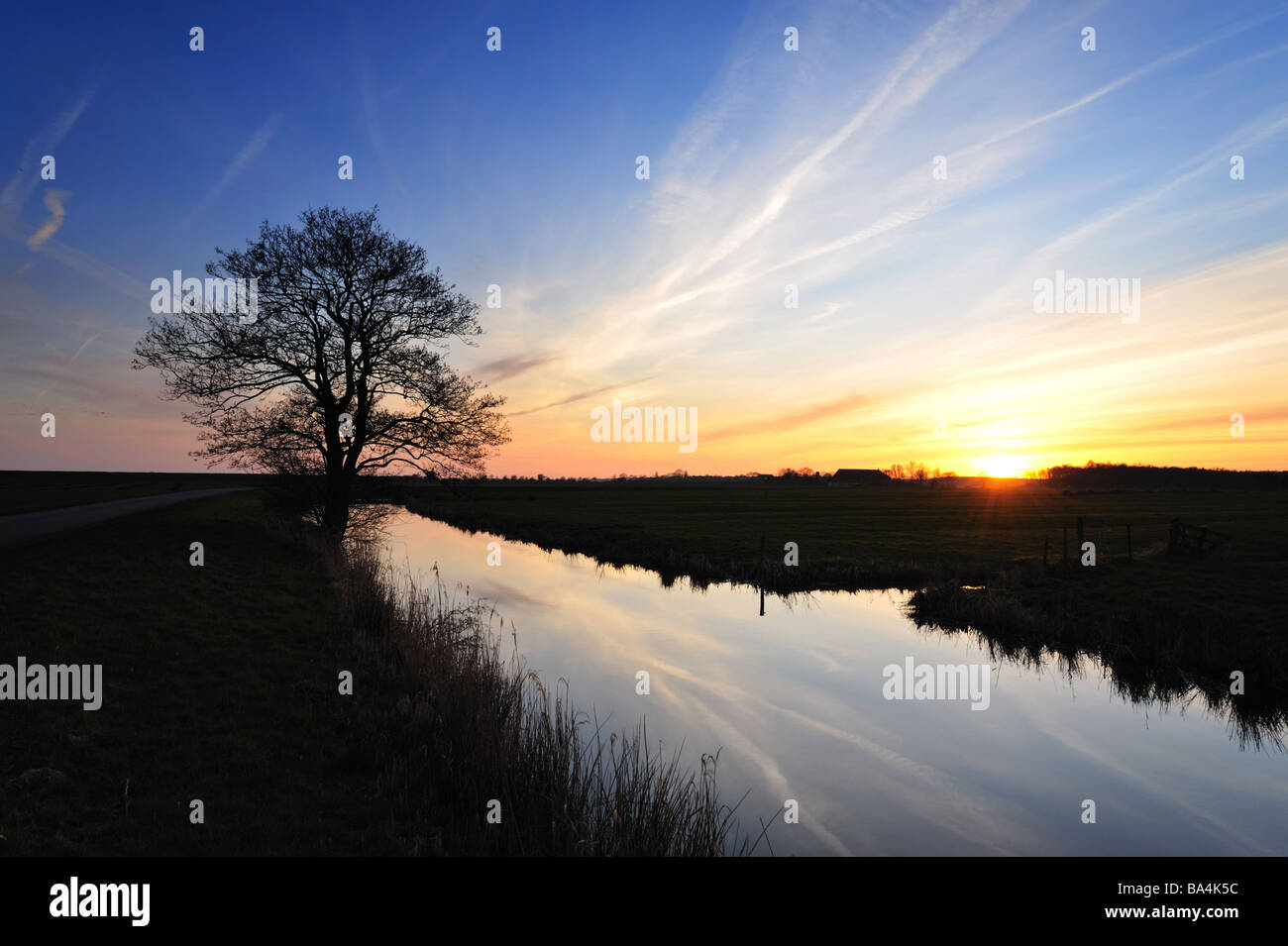 Sunset in Friesland The Netherlands Stock Photo