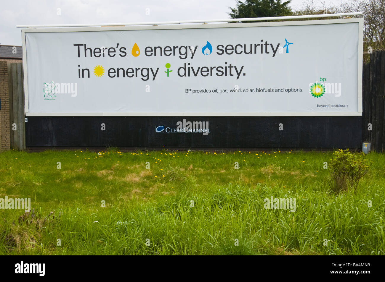 ClearChannel advertising billboard for BP on hoarding in Newport South Wales UK Stock Photo
