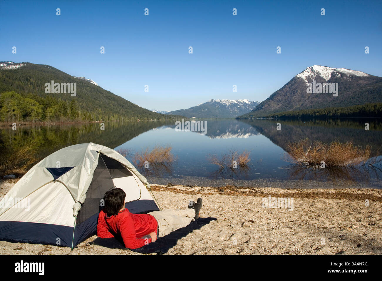 Camping By Lake Wenatchee Lake Wenatchee State Park Washington Stock Photo Alamy