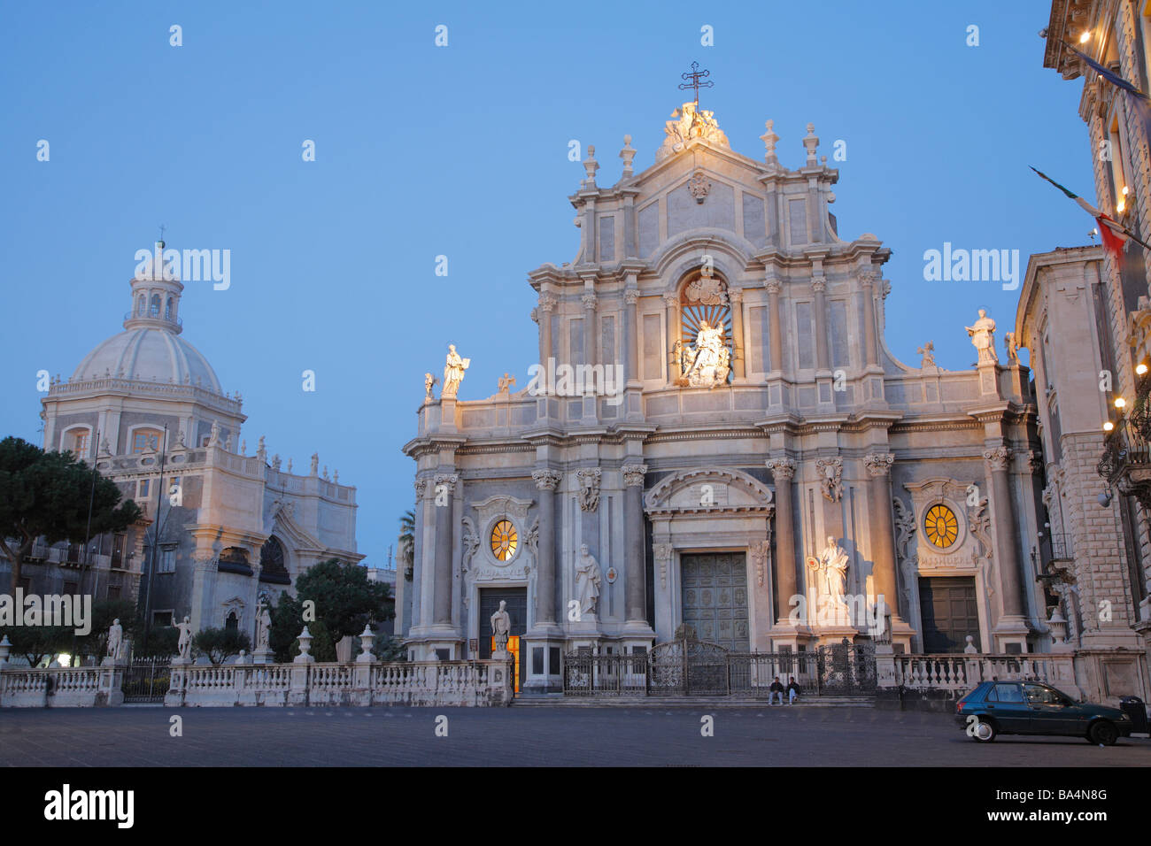 Duomo, Cathedral at night, Catania, Sicily, Italy Stock Photo