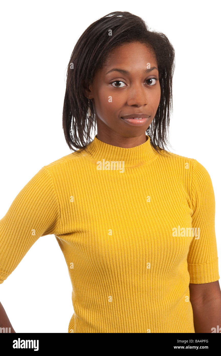 Young Woman Of African American Ethnicity Half Length Studio Shot Portrait Stock Photo