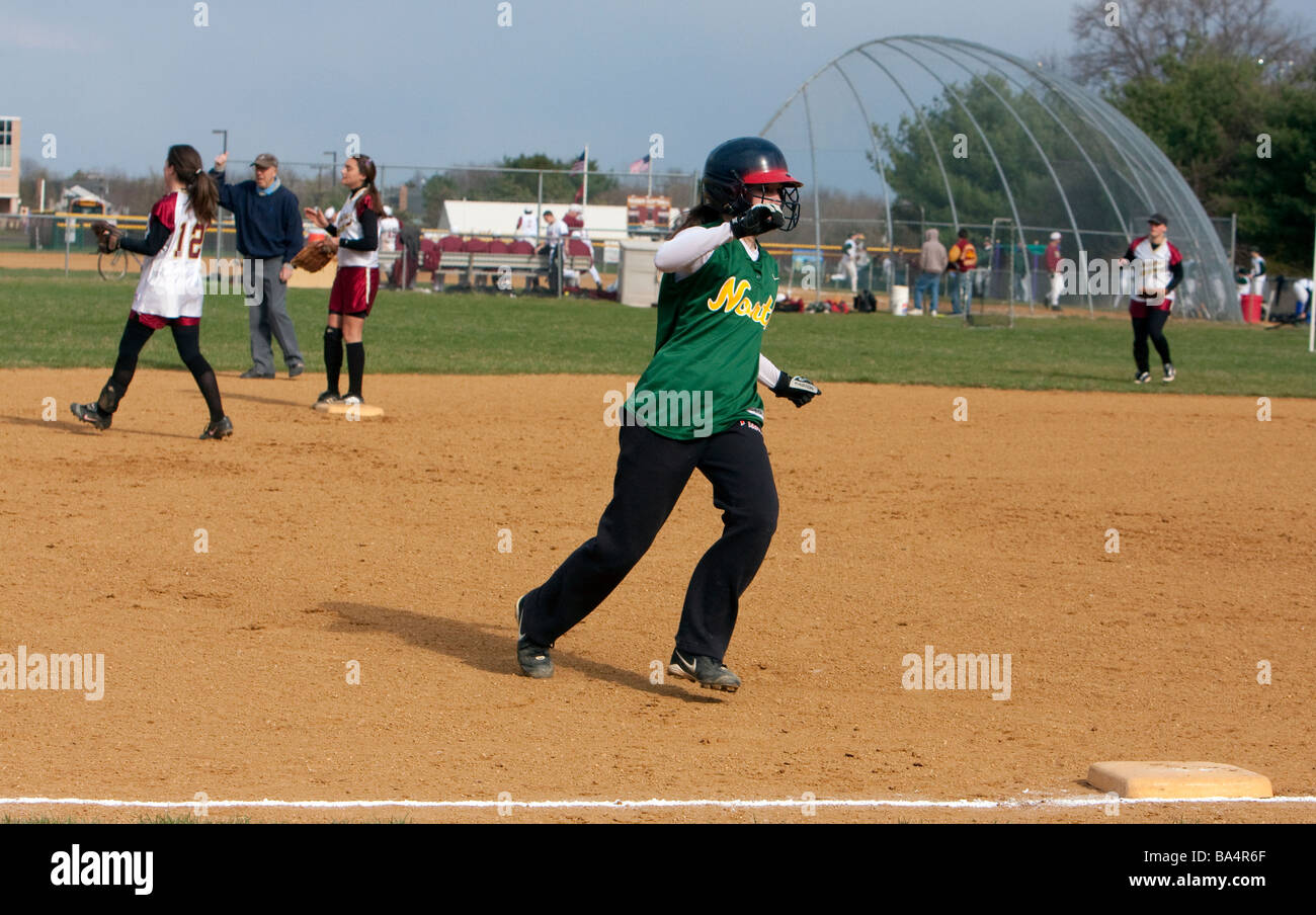 A girls highschool softball game Stock Photo Alamy