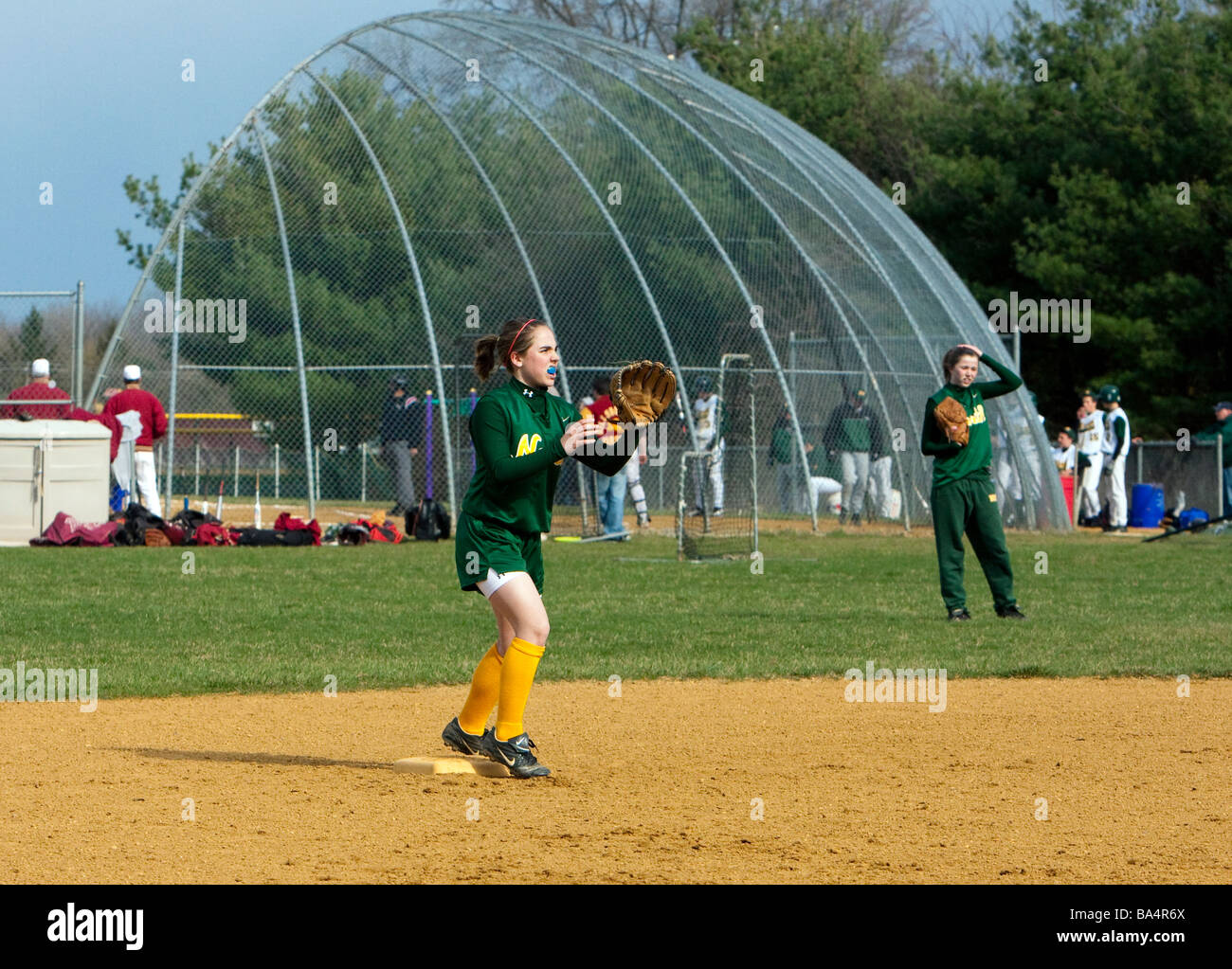 A girls highschool softball game Stock Photo Alamy