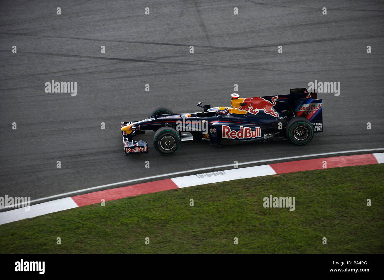 Red Bull Racing driver Mark Webber of Australia steers his car during the 2009 Fia Formula One Malasyan Grand Prix at the Sepang Stock Photo