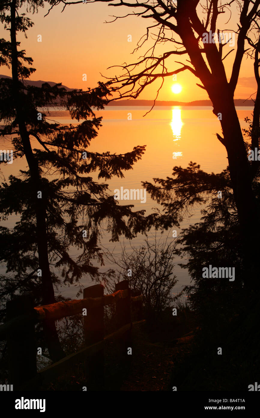 Sunset over Samish Bay - Larrabee State Park, Washington Stock Photo