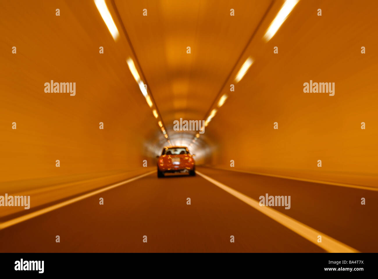 Car in Speed in Tunnel at Daisen,Tottori Prefecture,Japan Stock Photo