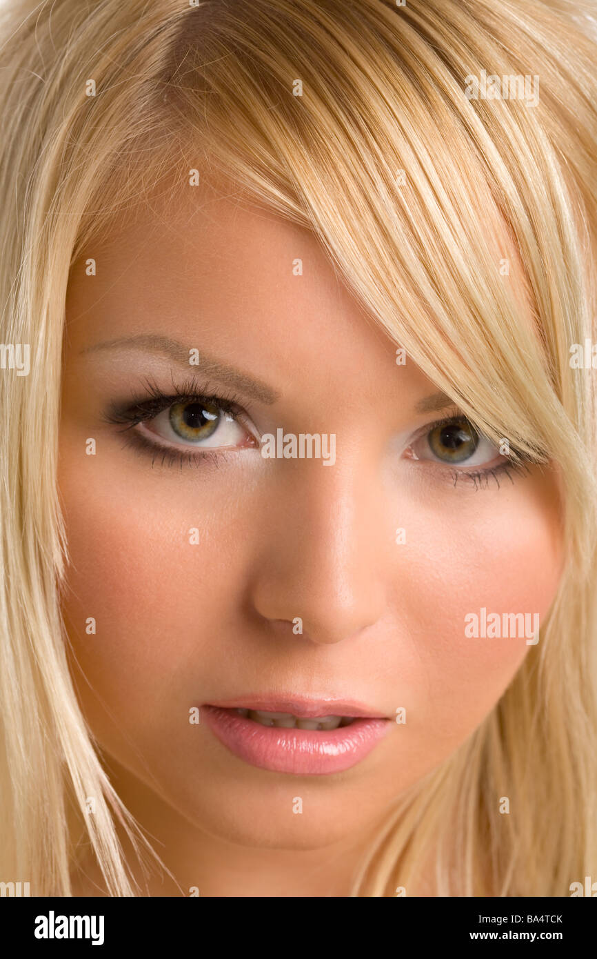 close up portrait of young pretty woman face only Stock Photo