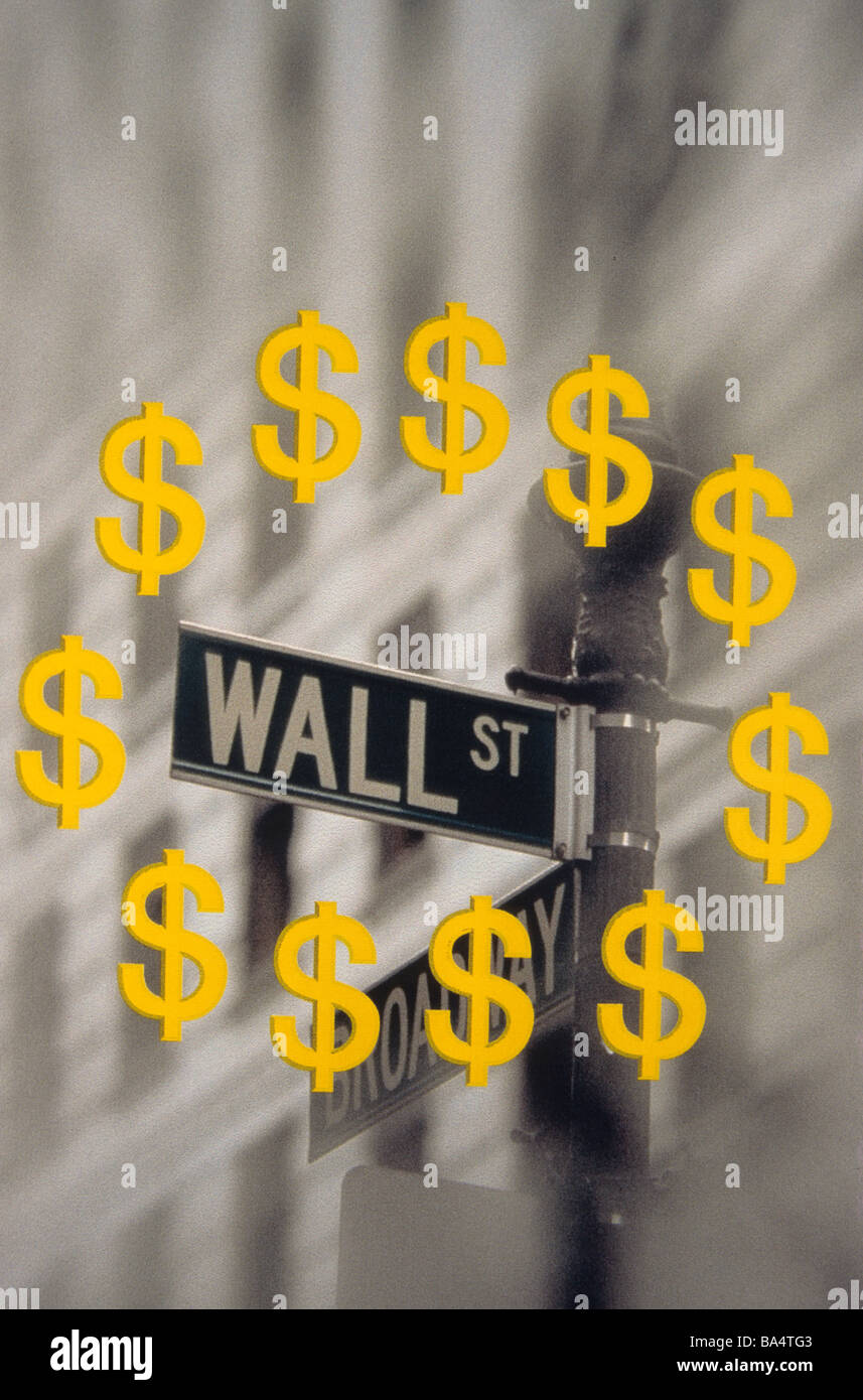 Symbolic for Dollars and Wallstreet Stock Photo