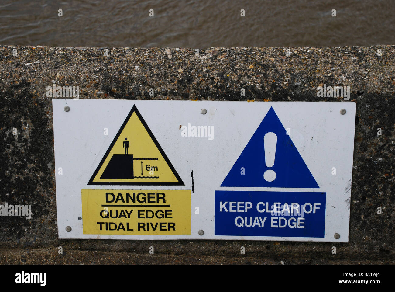 Warning Signs at Quay Kings Lynn Norfolk Stock Photo Alamy