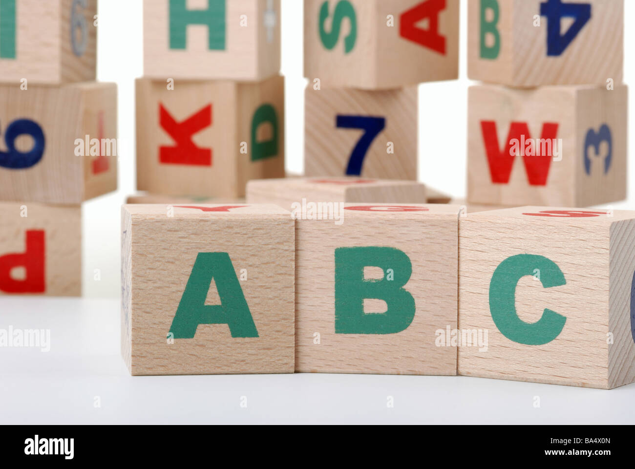 The alphabet Letters drawn on wooden cubes A children s toy Stock Photo ...
