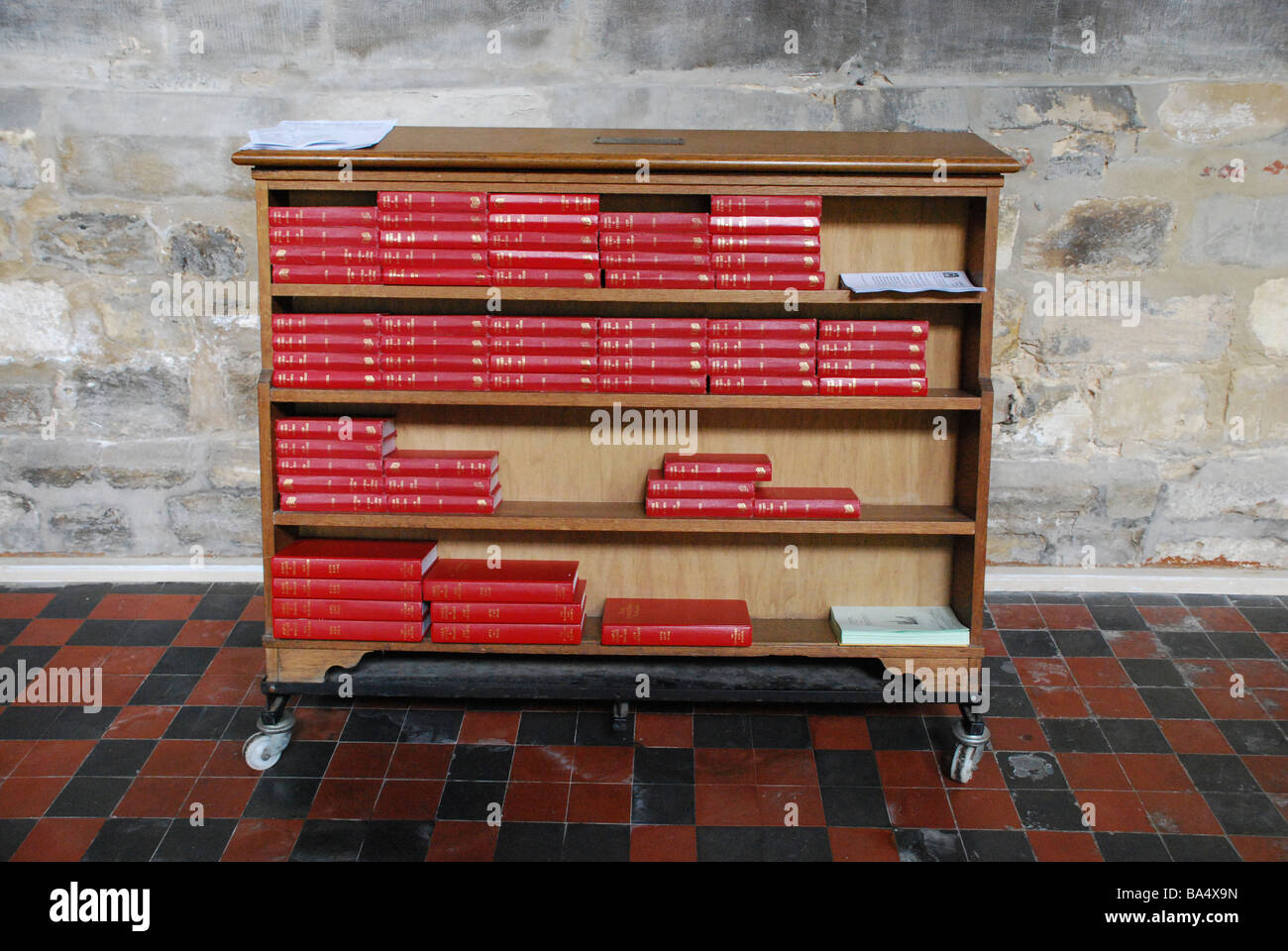 Hymn Books on shelves in Kings Lynn Parish Church Stock Photo