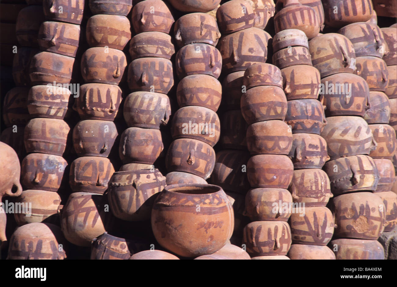 Display of Terracotta Pots in Pottery, main Souk or Street Market, Sanaa, Sana, San'a or Sana'a, Yemen Stock Photo