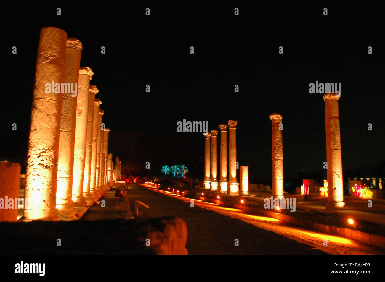 Israel Bet Shean Scythopolis The Cardo at Palladius street during an Audio Visual show Stock Photo